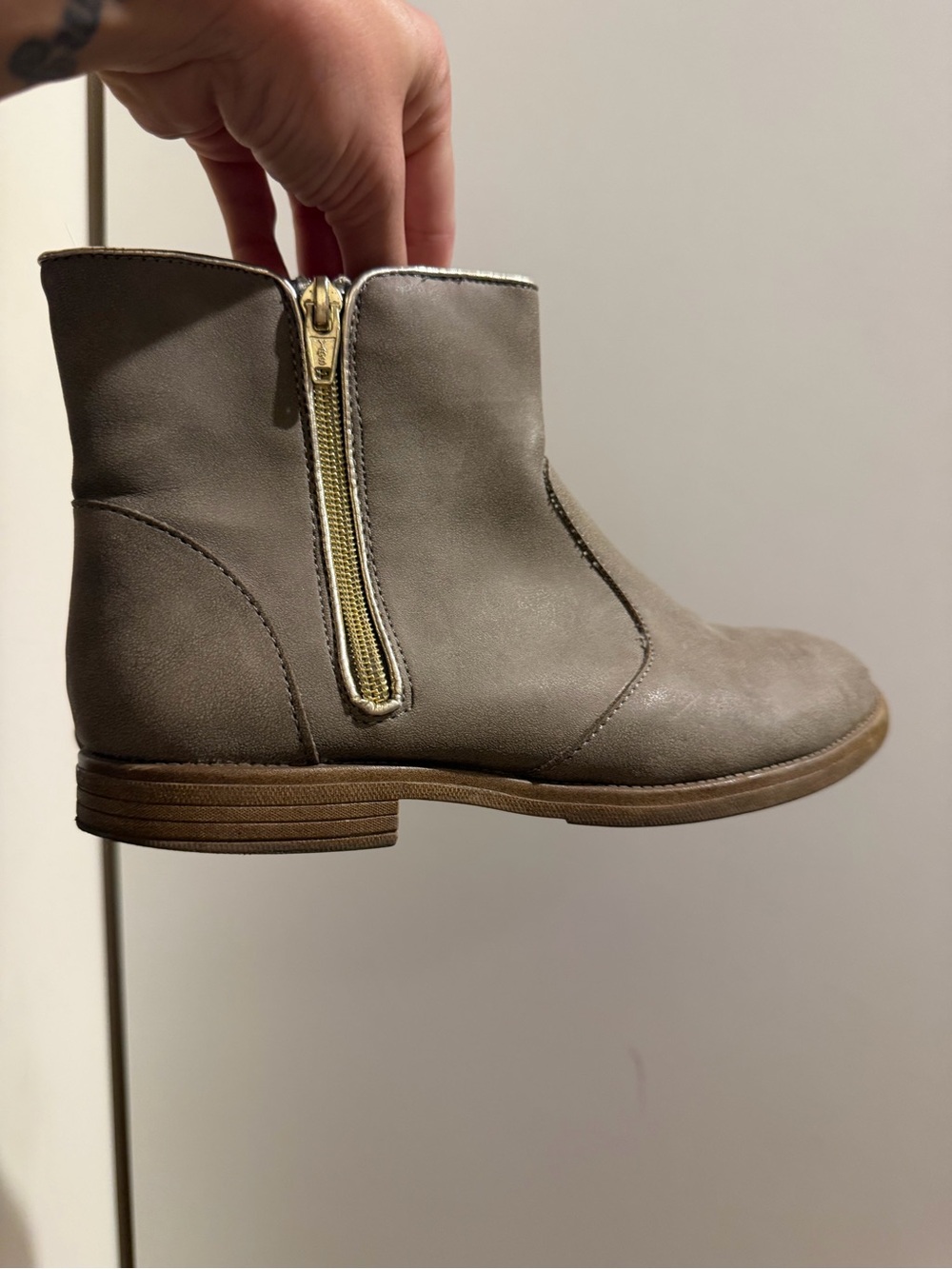 Cat & Jack Taupe Ankle Boots with Gold Zip